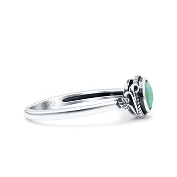 Filigree Petite Dainty Round Simulated Turquoise Promise Ring Band Oxidized 925 Sterling Silver